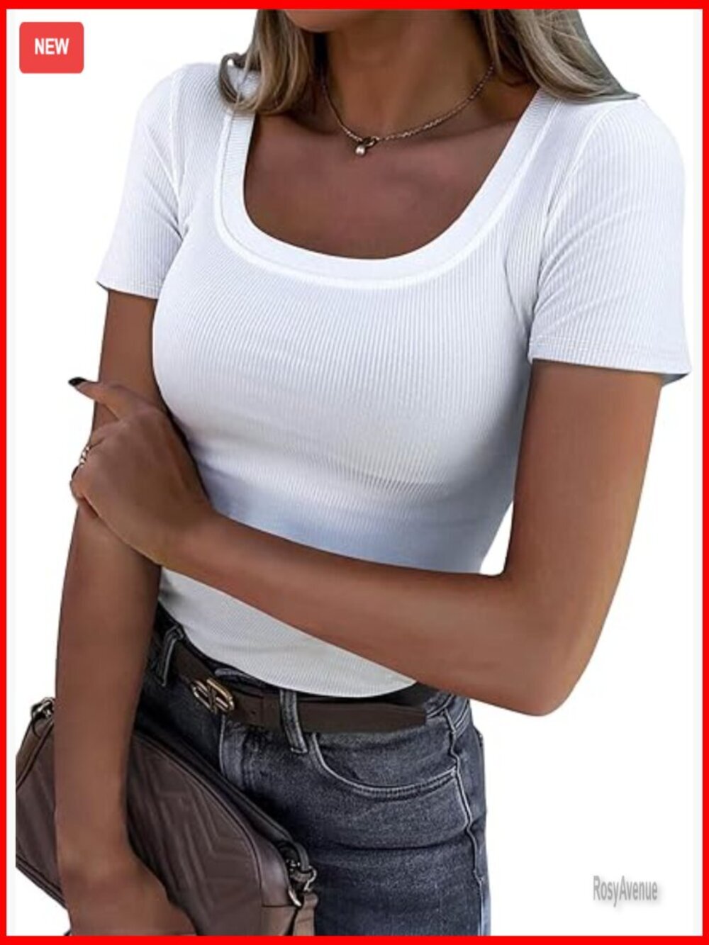 Women's Summer Ribbed Knit Scoop Neck Short Sleeve Slim Fitted T-Shirt Top